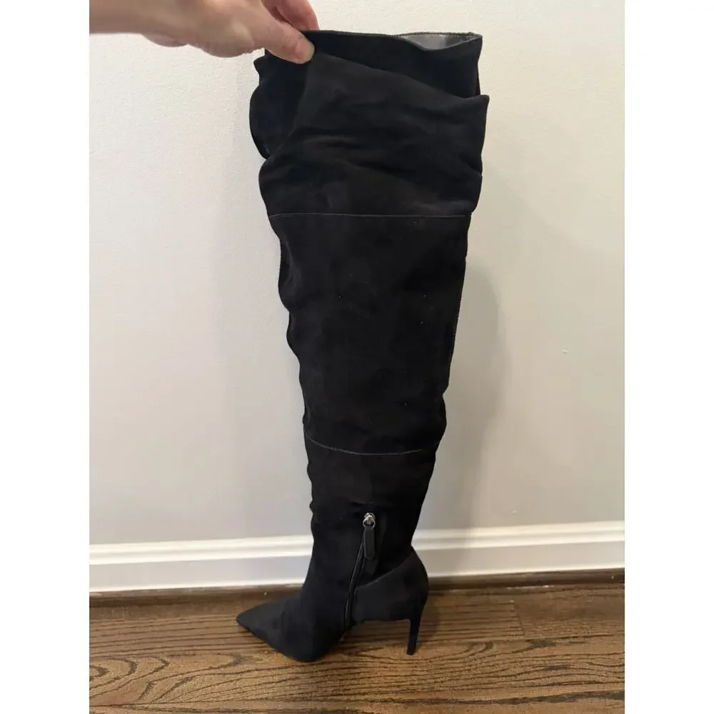 Schutz Ashlee Over The Knee Boots Black Suede Leather 8 NEW $238